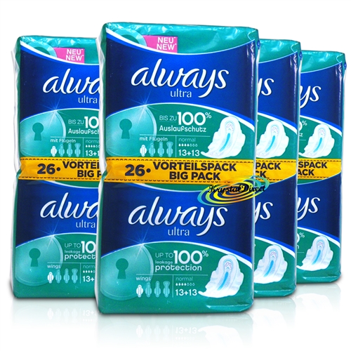 4x Always Ultra Normal 26 Sanitary Pads With Wings Absorbent Odour ...