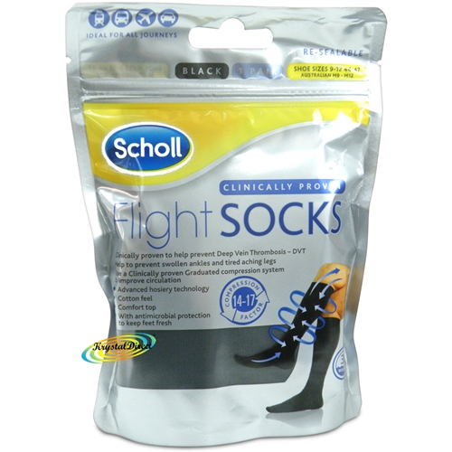 Scholl Flight Socks Black 9-12 (Aus) 44-47 1 Pair
